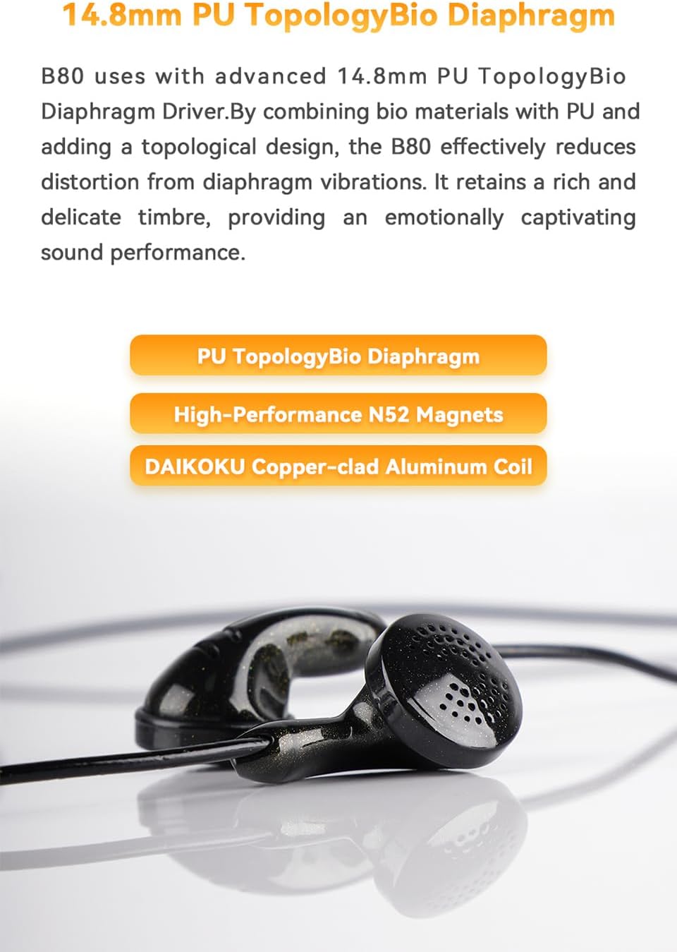 NICEHCK B80 Wired Earbuds with Microphone, Wired Earphones in Ear Headphones, 14.8mm PU TopologyBio Diaphragm, Compatible with iPhone, iPad, Android, Computer Most with 3.5mm Jack (3.5mm with Mic)