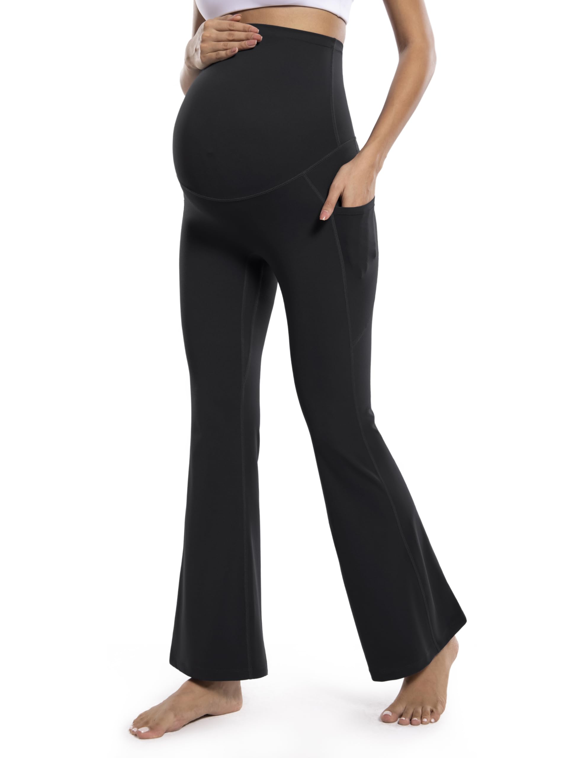 POSHDIVAH Women's Maternity Flare Leggings Over The Belly Pregnancy Workout  Active Yoga Lounge Bootcut Pants with Pockets, Black, XX-Large : Amazon.sg:  Fashion