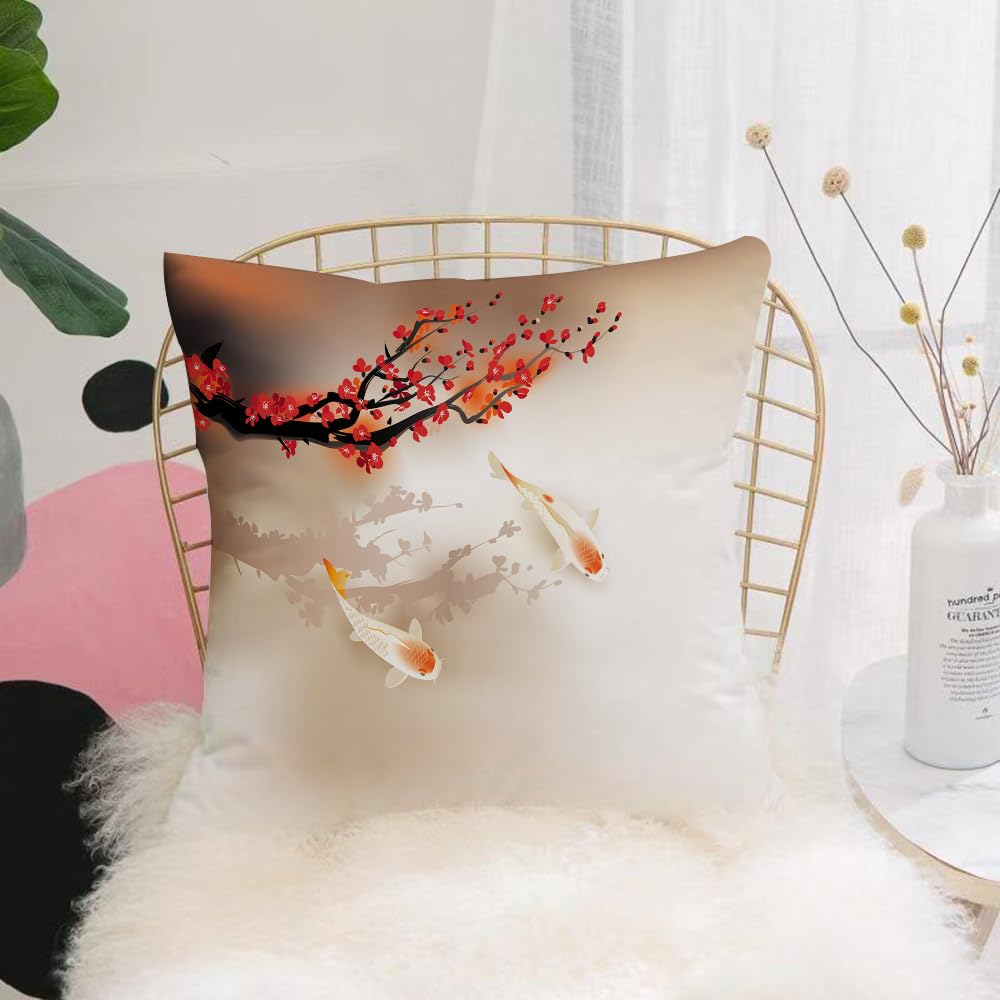 HYOSXW Cushion Cover,Throw Pillow Case Home Decorative for Living Room Bedroom Sofa Chair 16X16 Inch,Realistic Sakura Japan Cherry Branch with Blooming Flowers,Pillowcase 40X40cm