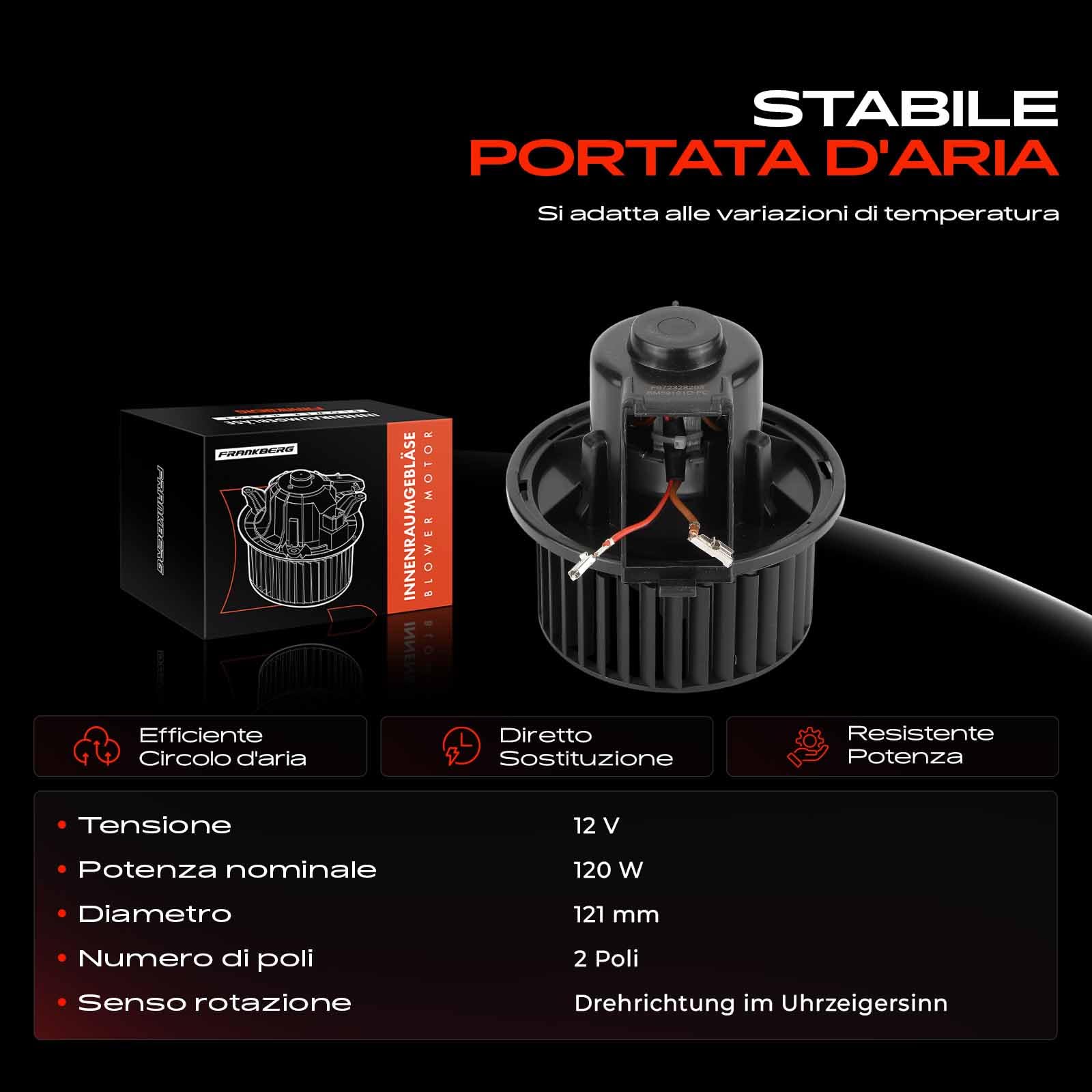 Frankberg Motore del ventilatore Ventilatore del riscaldamento Compatibile con Vivaro Furgone X83 Trafic II Bus JL Vivaro Combi X83 Trafic II Furgone FL Trafic II Pianale/Telaio EL Replace# 4409448