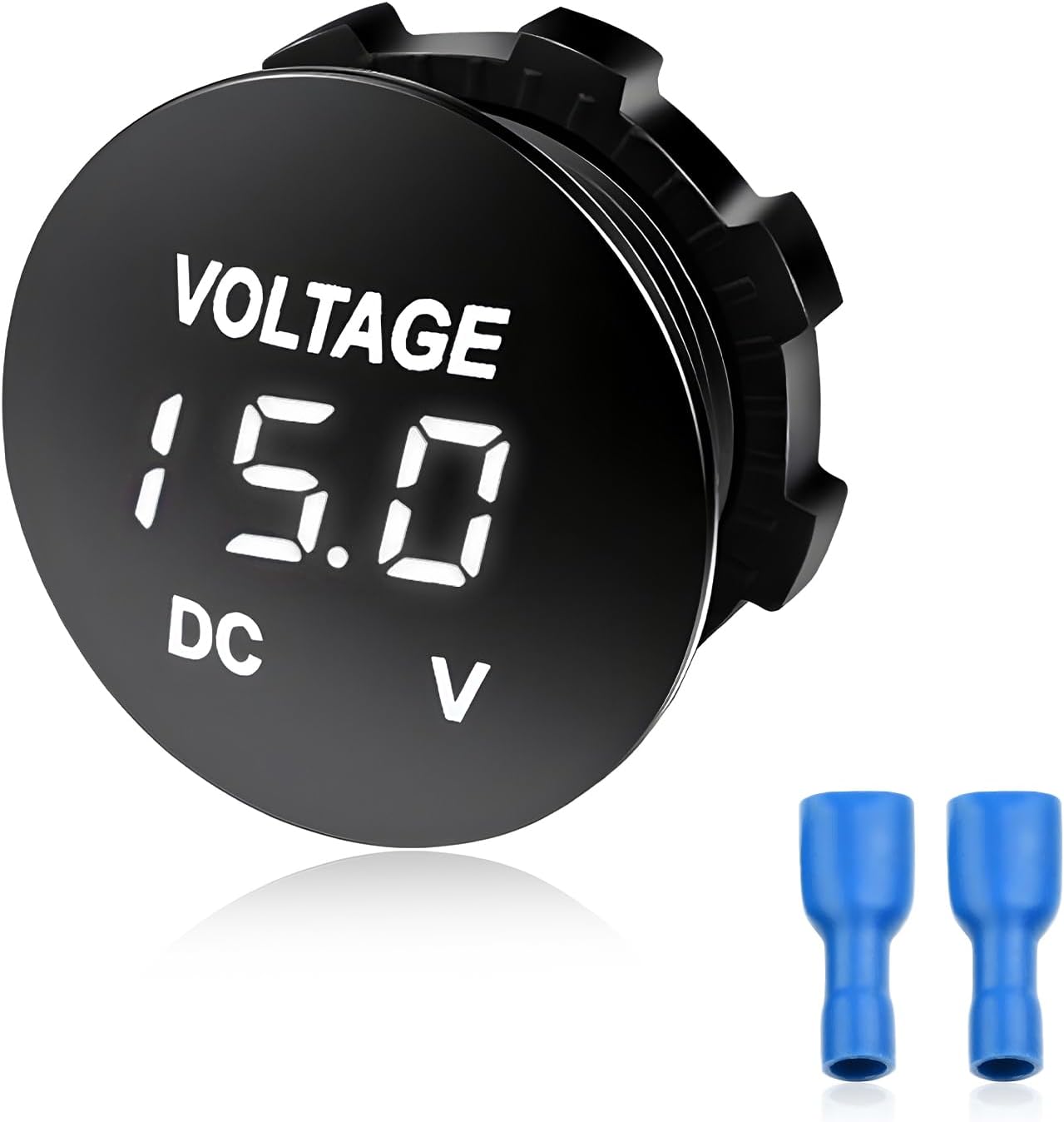 DC 12V 24V Voltmeter Gauge, Waterproof Round Panel Car Voltage Meter with LED Digital Display, Portable Battery Monitor Indicator Mini Voltage Tester for Car Truck Boat (White)