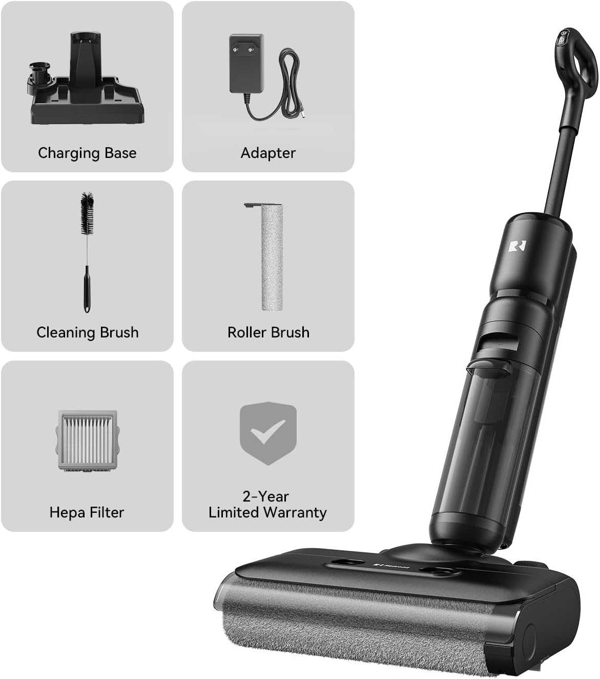 Redroad Wet Dry Vacuum Cleaner,22KPa Wet Dry Vacuum Mop with Self-Cleaning,Cordless Vacuum Mop All in One,Up to 75 Mins Runtime,One-Step Self Cleaning,Anti-Tangle Design,SmoothDrive Tech,Lightweight