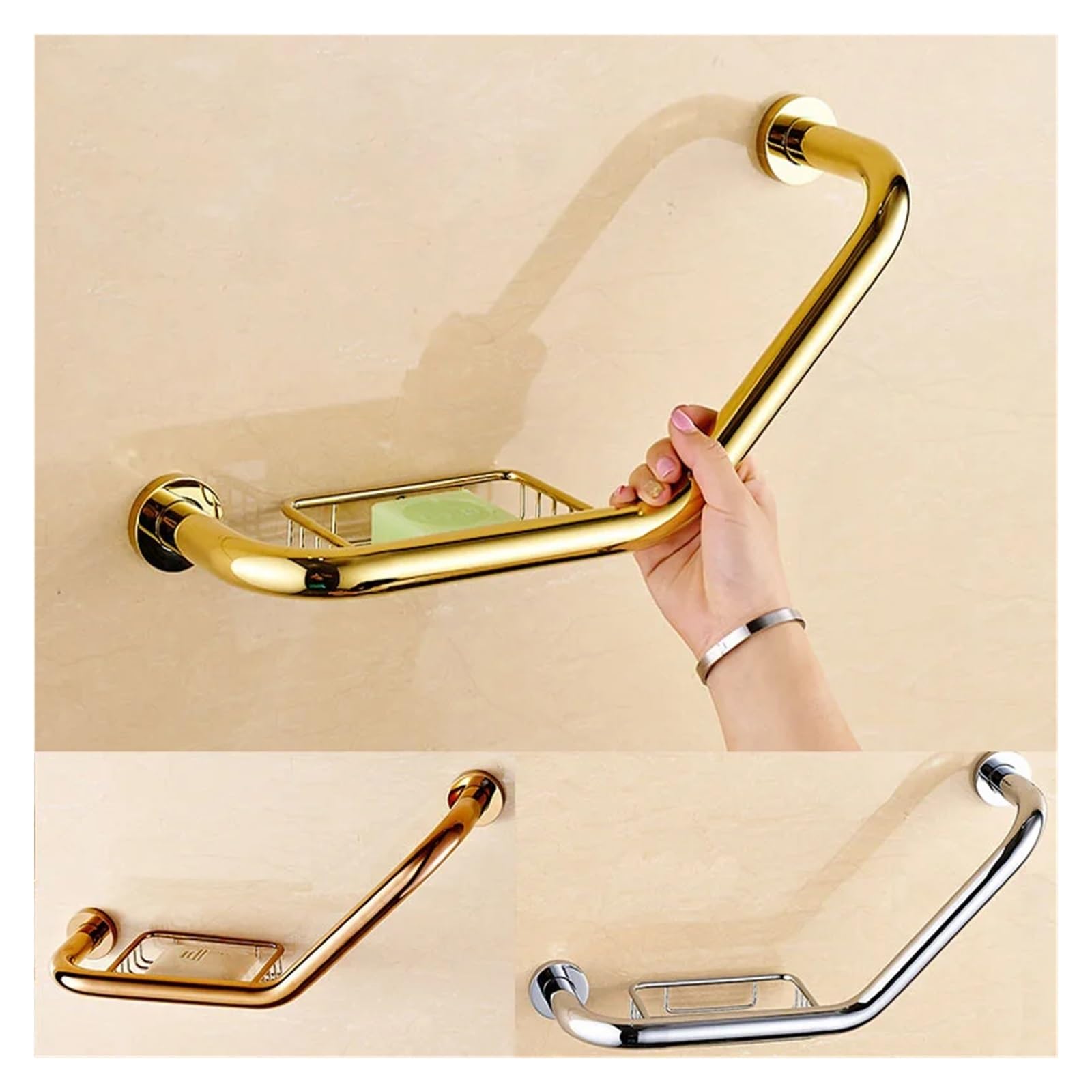 Apoyabrazos de baño negro/dorado/cromado/oro rosa latón, manija, apoyabrazos for bañera, pasamanos, barras apoyo, barra seguridad lujo Apto para duchas y bañeras(Chrome Style 1)