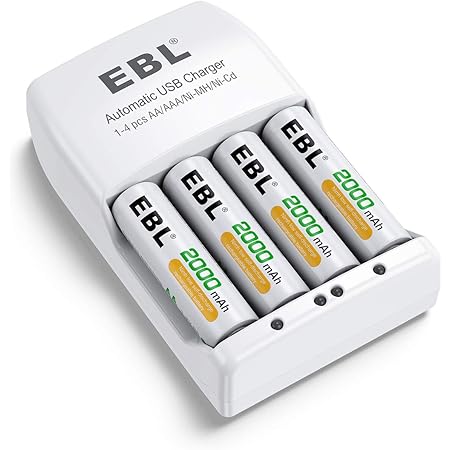 EBL 4 Pack AA Rechargeable Batteries 2000mAh with Battery Charger Independent Slot, Batteries and Charger Combo for Ni-MH/Ni-CD AA AAA Rechargeable Batteries