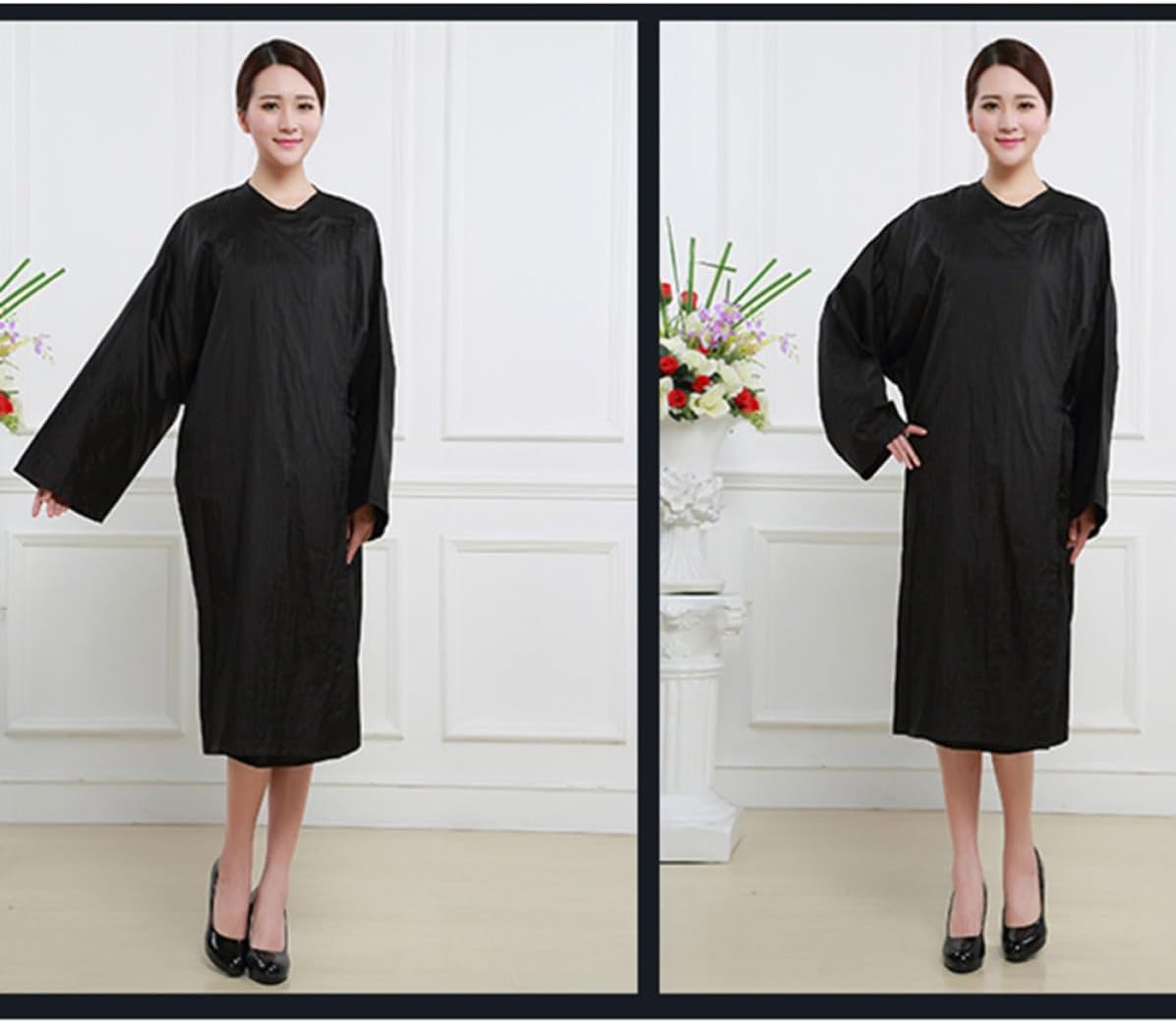 Black Barber Shop Apron Made of Breathable Nylon Taffeta with Easy to Wear and Take off Design, for Spa and Hair Oil Treatment, Stylish and Comfortable Hair Dyeing Protective Gown