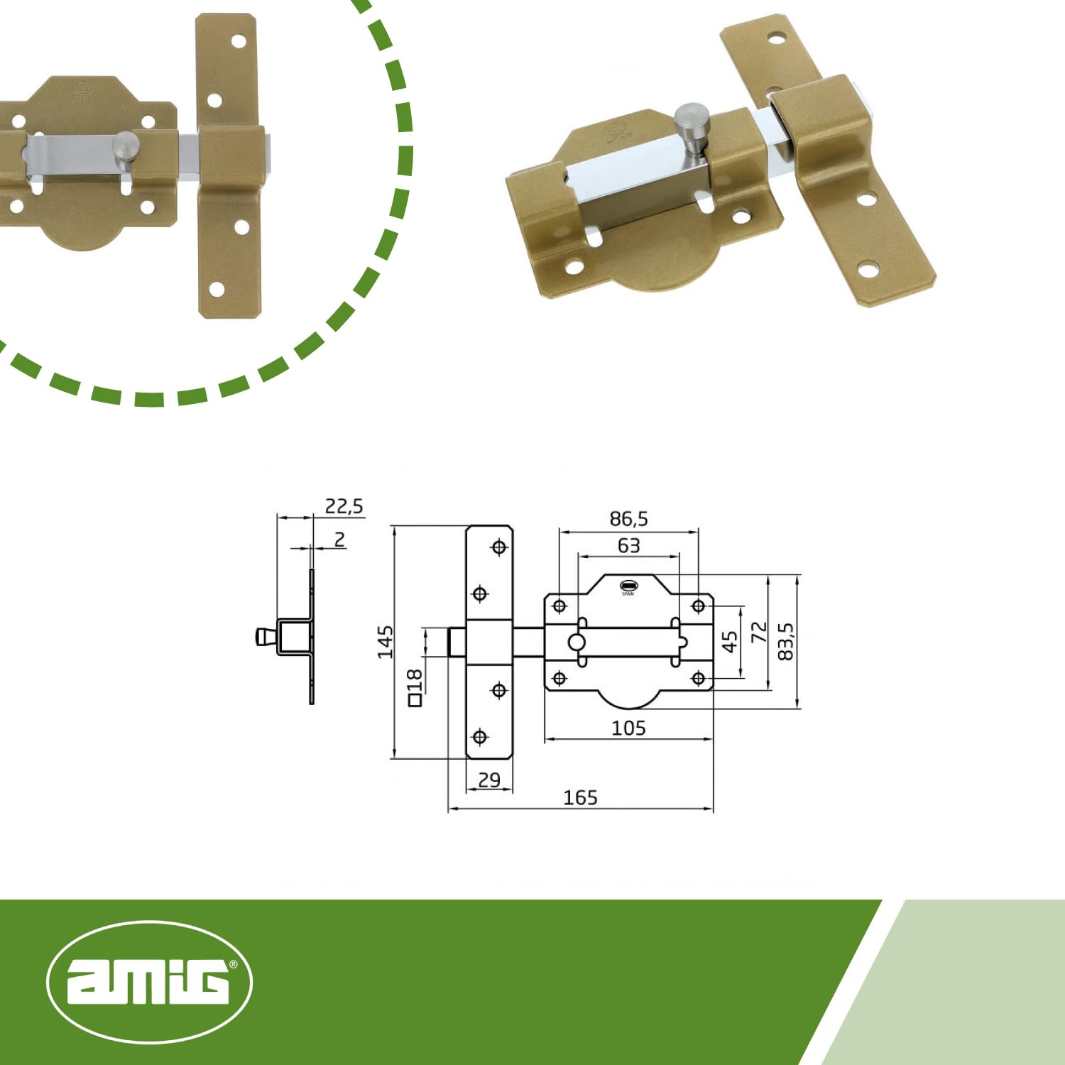 Amig - Gold Steel Surface-Mounted Bolt, Hammered, 105 x 165 mm - Image 4