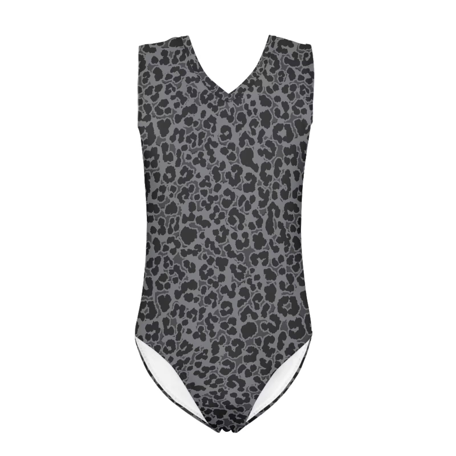 Qwefvb Girls Leopard Print-Black Gymnastics Leotard For Outfit Kids Sleeveless Unitard One-Piece Dancewear,