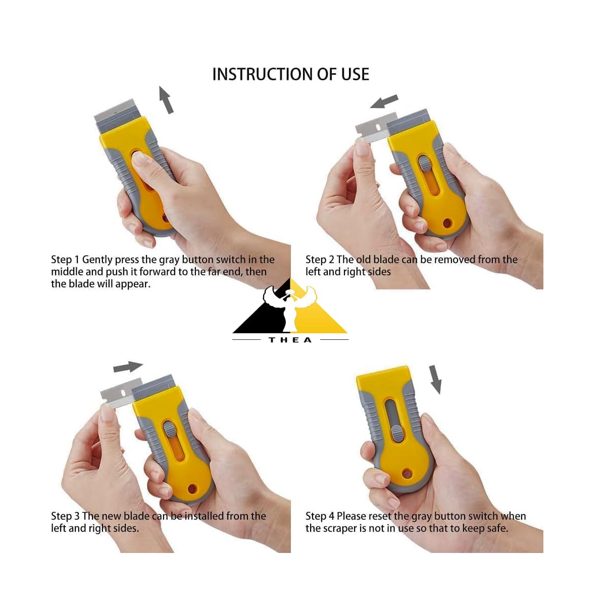THEA Glue Remover Cleaning Scraper Tool Double Edged Multipurpose Removing Paint, Labels, Sticker Multi-Surface Cleaning Tool for Glass, Ceramic Hobs, Ovens, Glass Top and Foot (10 Piece Metal Blades) 2