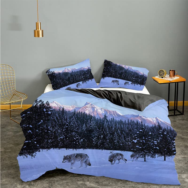 Parure de lit loup 240x260 cm avec housse de couette microfibre et taies