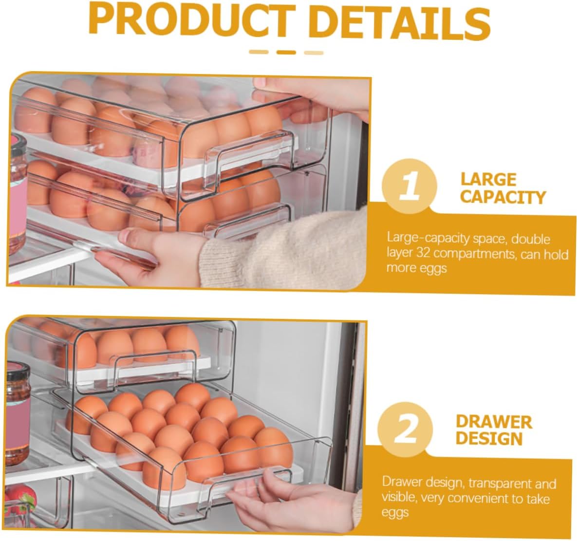 NUOBESTY Double Egg Organizer Bin for Refrigerator Stackable Egg Tray Container with Compartments Durable Pet Material Space Saving Design for Fresh Eggs Storage