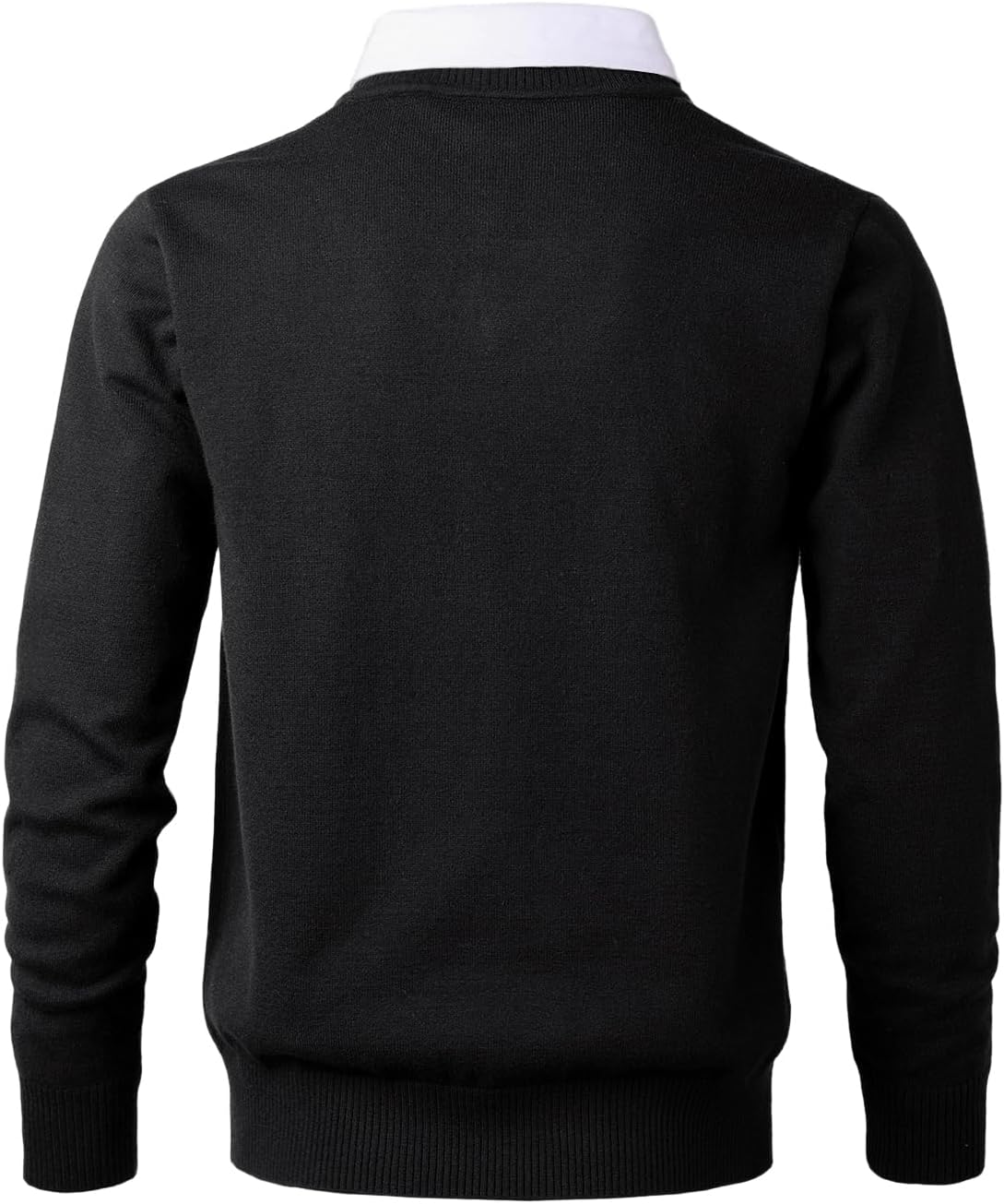 Men's Knit Sweater Fashion Pullover Soft Touch V-Neck Sweatshirt Top with Plaid or White Mock Shirt Collar - Image 3