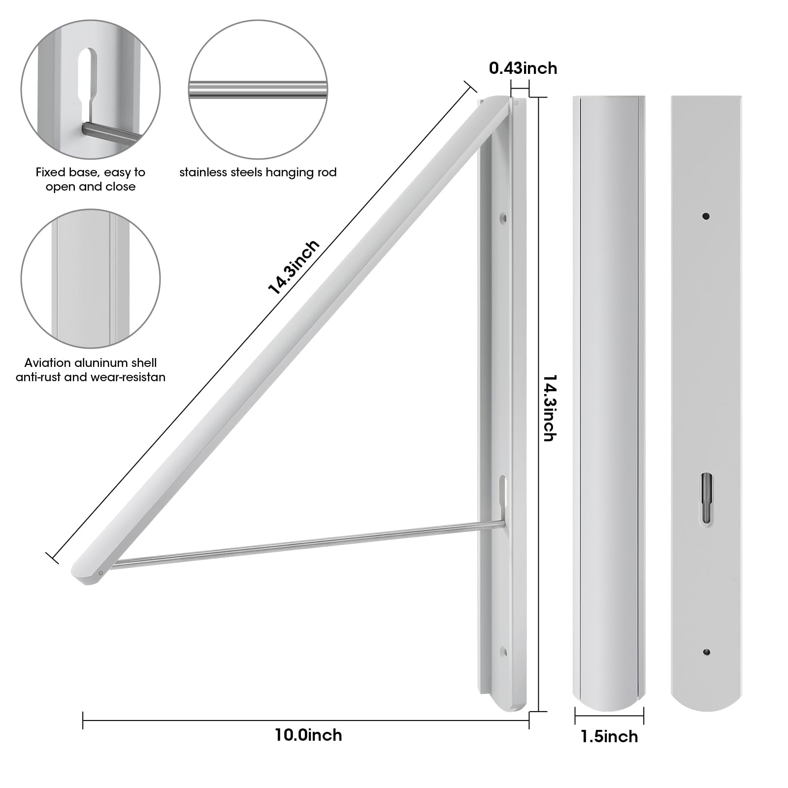 Zusammenklappbarer Kleiderbügel, Wandaufhängung, einziehbarer Trockenständer, 1,1 cm dick, platzsparende Wäscheständer und Schrank-Organizer, Aluminium (weiß)