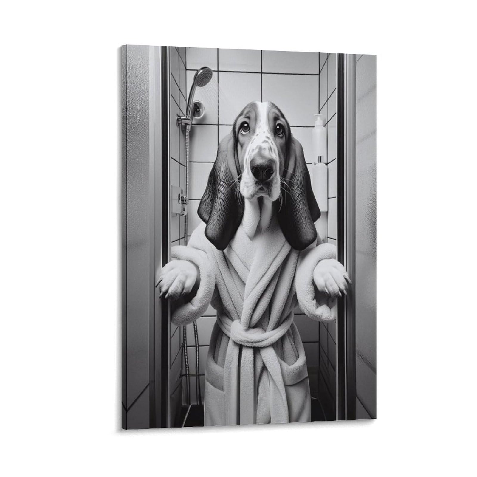 GQVCJSW Basset Hound Bathroom Art Poster Canvas Poster Wall Art Decor Print Picture Paintings for Living Room Bedroom Decoration 16x24inch(40x60cm)