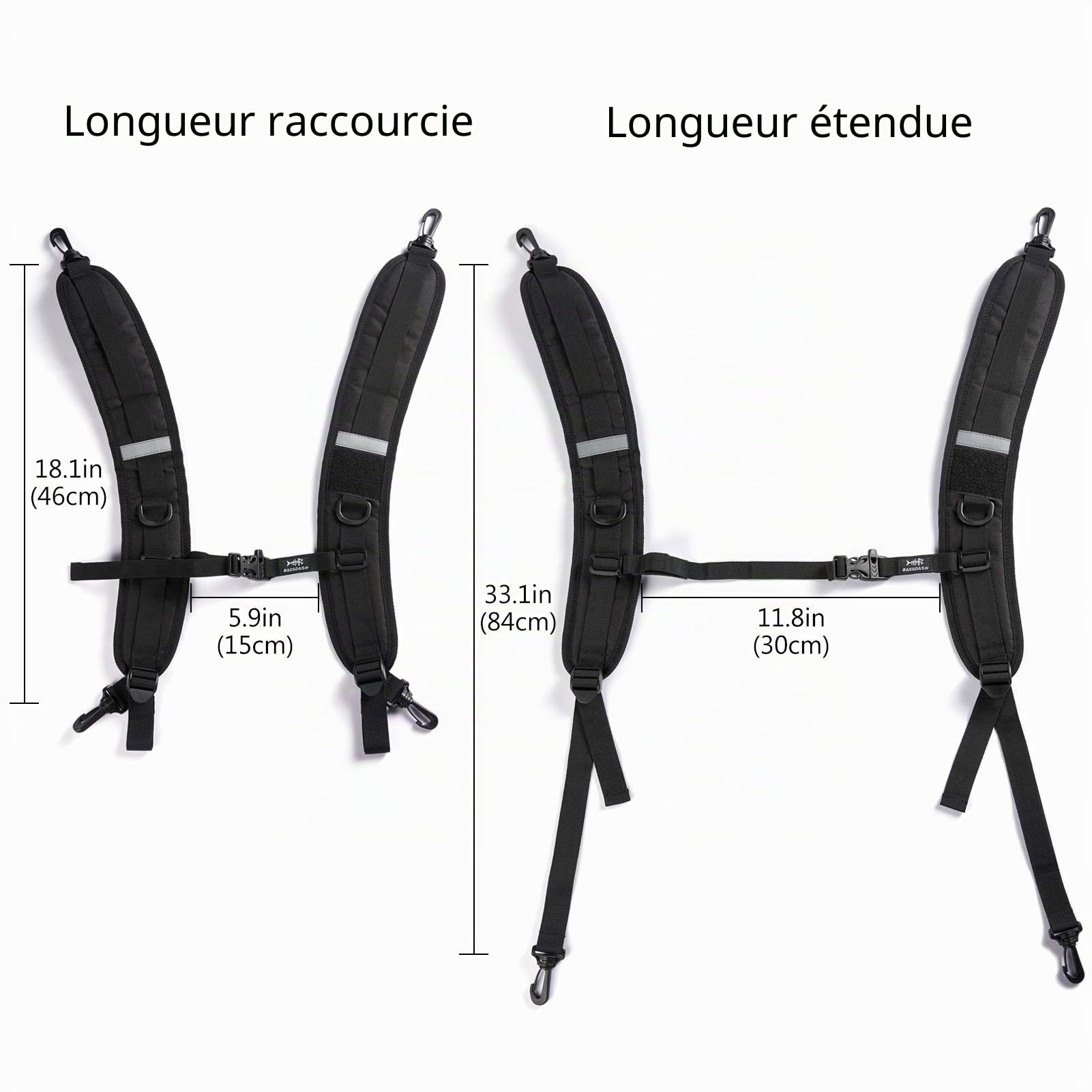 Bassdash -Les Bretelles du Sac à Dos Sangles de Sac à Dos de Rechange réglables et rembourrées pour Sac à Dos étanche - Noir, Adulte
