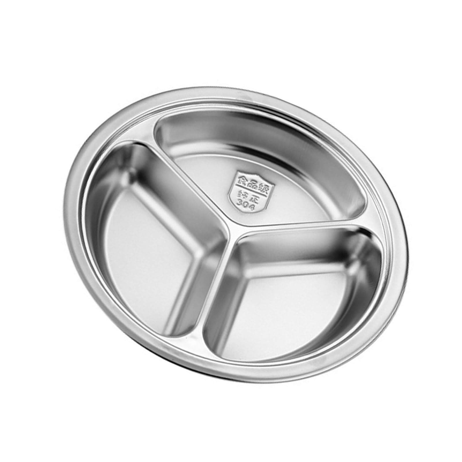Xjdzineq 3 Section Circular Serving Tray Round 3 Compartment Divided Plate Stainless Steel Tableware for Small Kitchen Apartment Friendly Kitchen Dishware