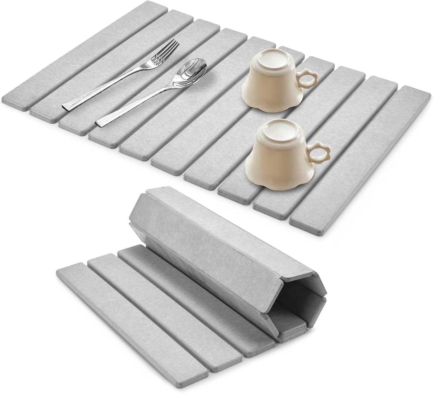 Large Stone Dish Drying Mats for Kitchen Counter, Eco – Friendly Diatomaceous Stone Mats, Non – Slip Collapsible Absorbable Stone Dish Drying Mat for Multi – Purpose, Match Any Countertop, 24″×16″