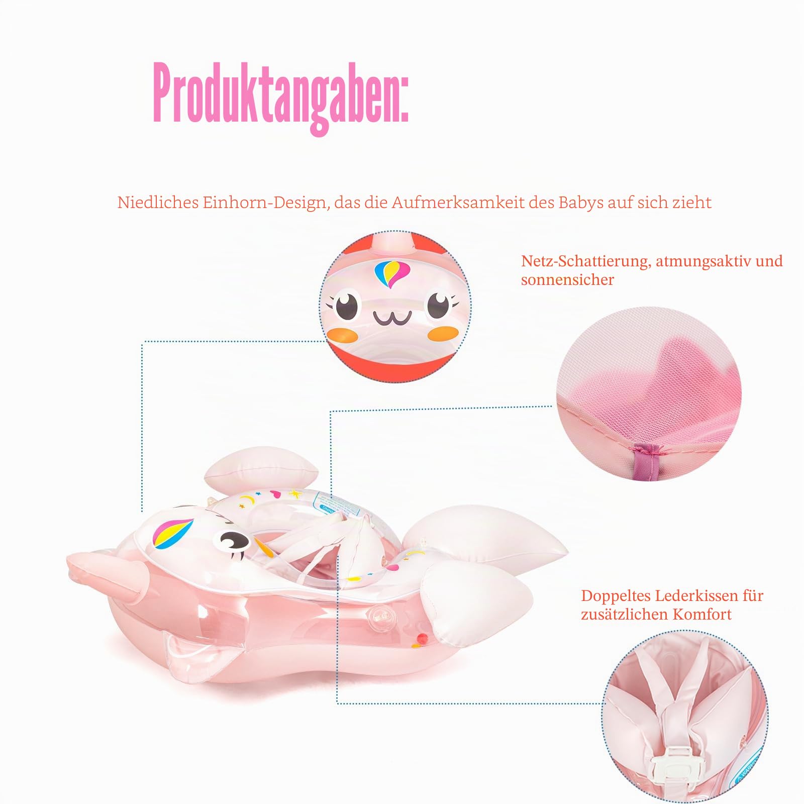Schwimmring Baby mit Sonnendach Entfernbar ab 3-24 Monate,Einhorn Hai Schwimmhilfe Schwimmreifen Baby Pool Float with Canopy, Sonnenschutz UPF50+,Verstellbare Schwimmen Schwimmtrainer für Kleinkind