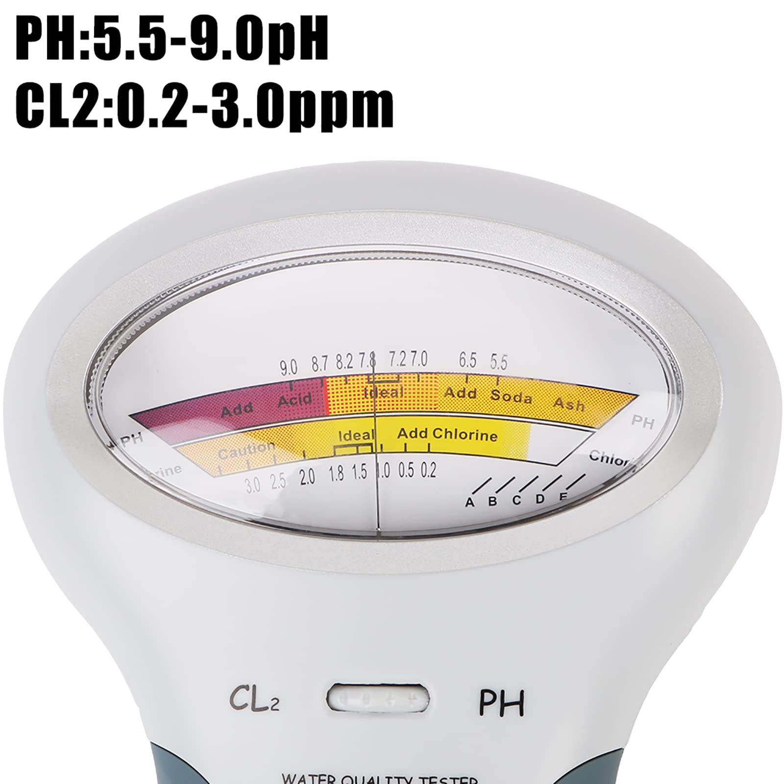 McbeAn Dispositivo di Test della qualità dell'Acqua 2 in 1, Misuratore di Livello del Cloro, Campo di Misura: PH: 5,5~9,0 PH; CL2:0-3,0 Ppm, Misurazioni Rapide E Precise, Prolunga Flessibile
