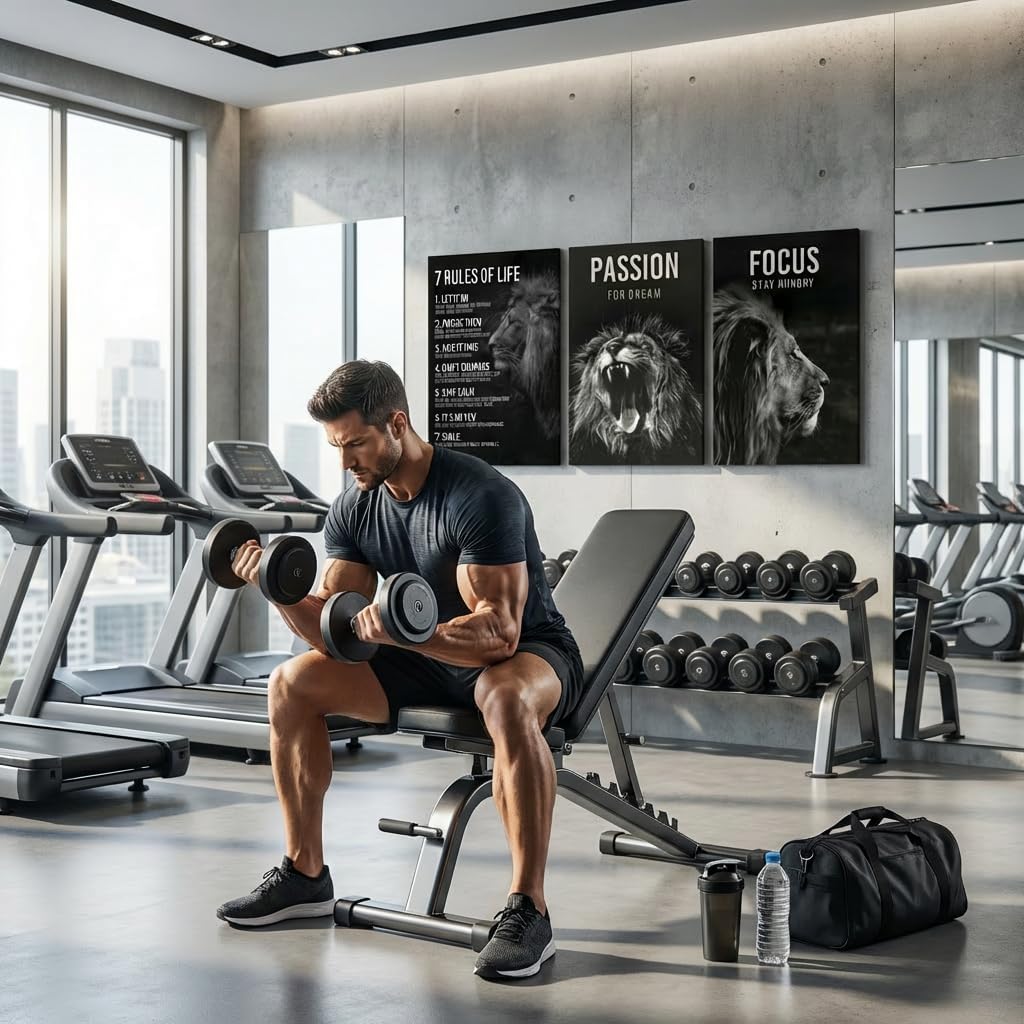 3Pcs Lion Inspirational Quotes Wall Art 7 Rules of Life Poster Wall Decor Canvas Pictures Office Inspiration Prints Posters Black And White Lion Painting For Home Office study workplace Framed