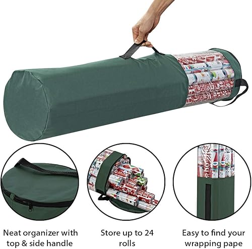 Miniatura 5 de ProPik Bolsa organizadora de almacenamiento de papel de regalo, almacena hasta 24 rollos de 40 pulgadas, poliéster resistente más bolsa transparente