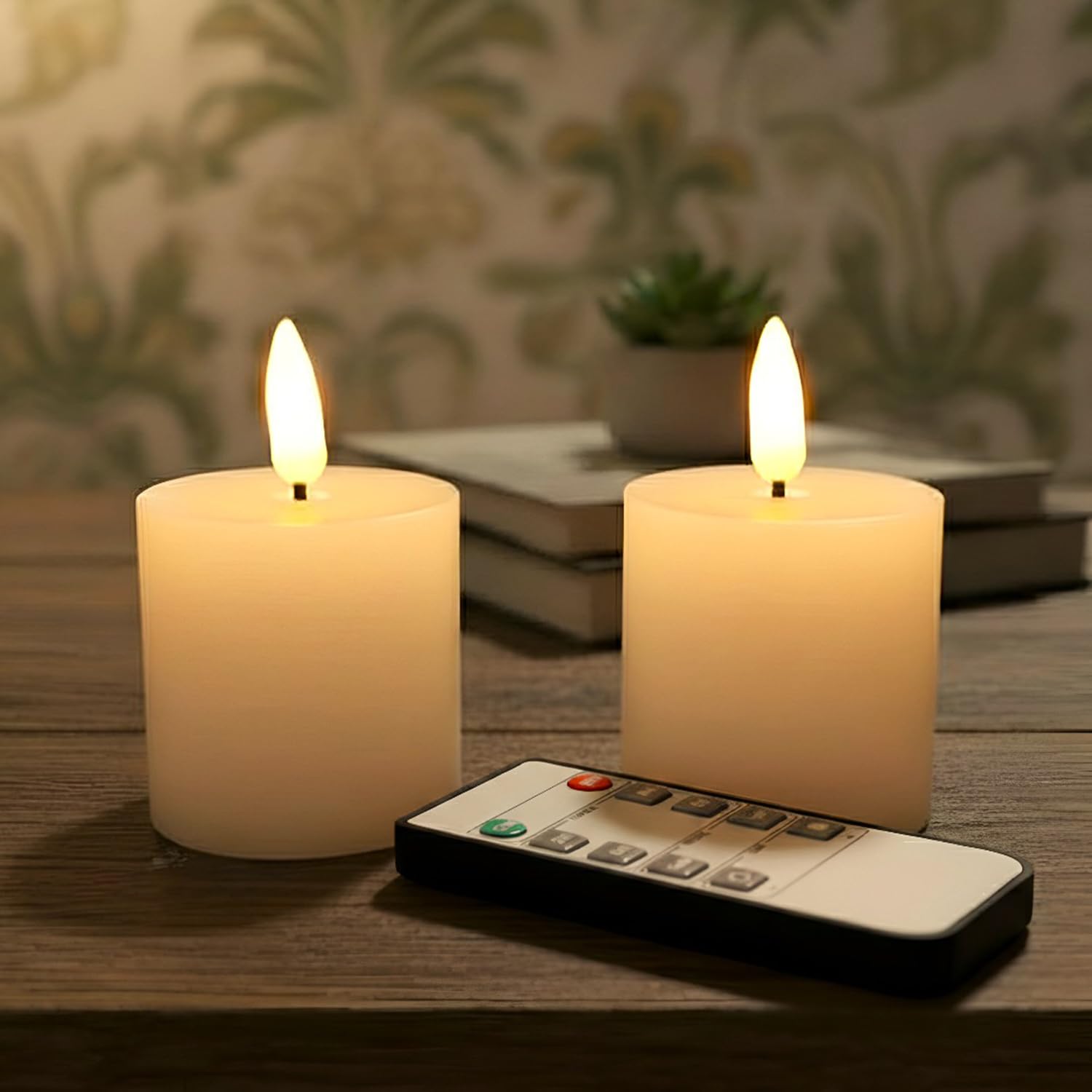 LTETTES 2”x 2" Real Wax Flameless Votive Candles | Realistic Flickering Black Wick, CR2450 Battery Operated with Remote | Home Decor, Festival, Wedding, Birthday (Battery Included) - Pack of 2-image-5
