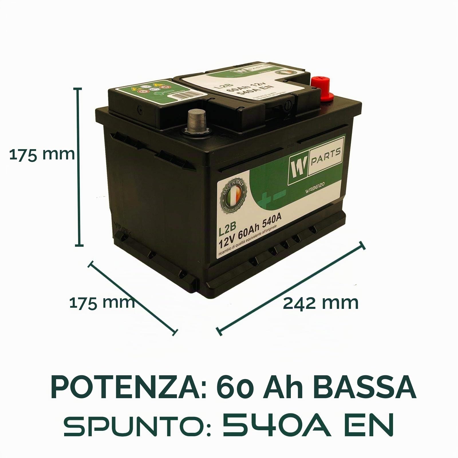 BATTERIA AUTO 60 Ah Bassa - 540A Spunto | Garanzia Italia| 242x175x175 | 60Ah |