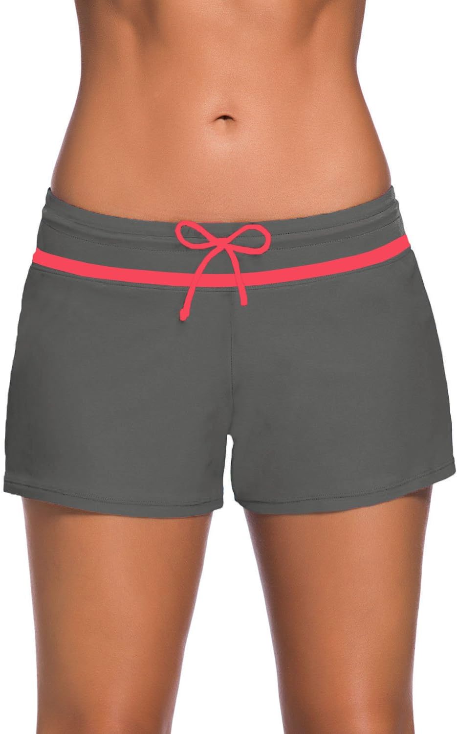 BURKLUM Women’s Comfortable Swim Boardshort Waistband Swimsuit Bottom Gray Pink XX-Large