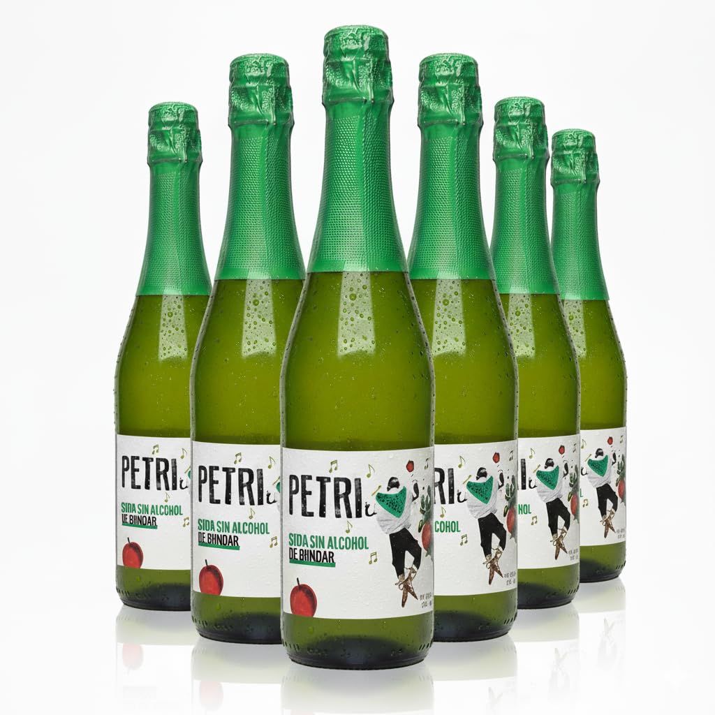 Cidre de Pétri sans alcool 75 cl - Cidre naturel rafraîchissant et sans gluten de la cave Petritegi - Fabriqué avec des pommes sélectionnées (Pack_6)