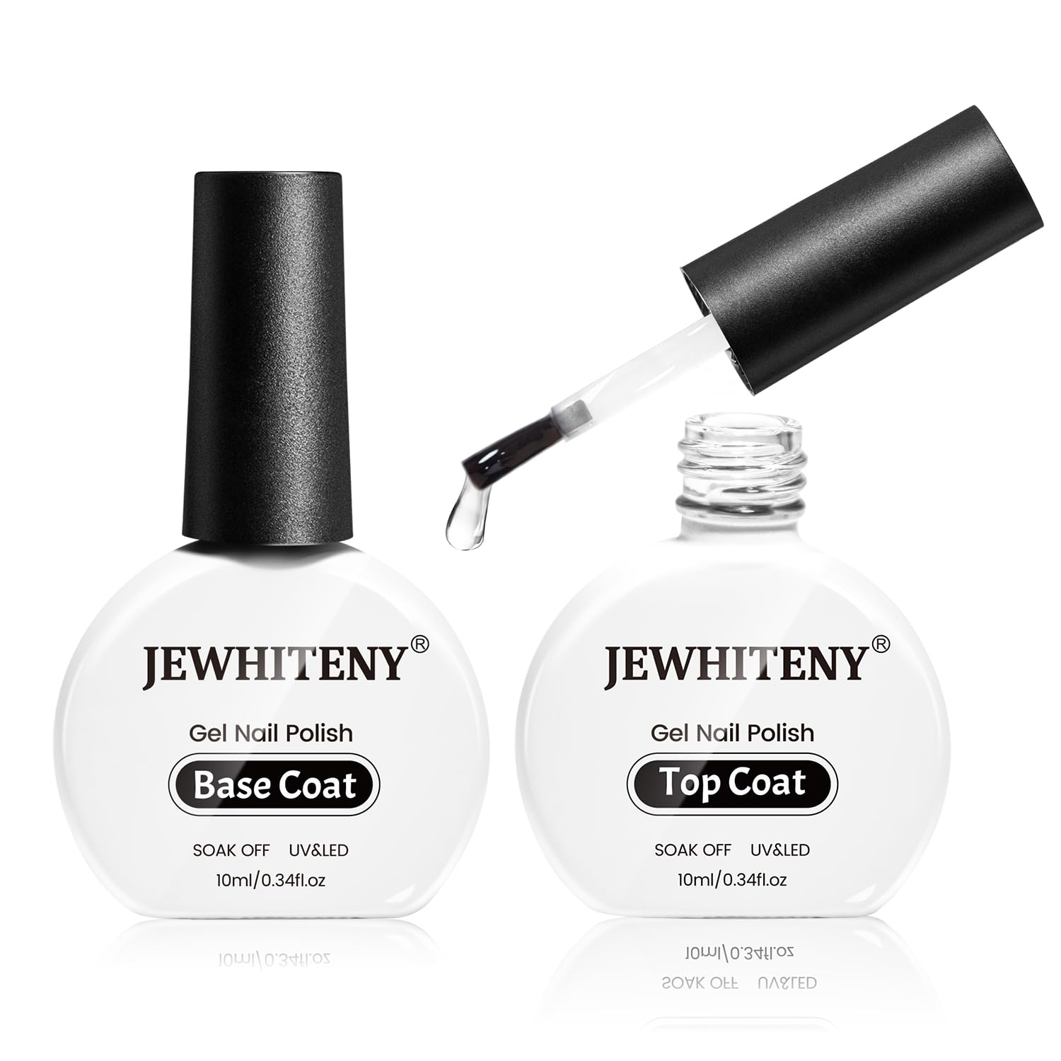 JEWHITENY 2 Bottles 10ML Gel Top Coat and Base Coat Set Gel Polish Long Lasting Glossy Shine Effect DIY Nail Art Design Need U V Lamp Curing