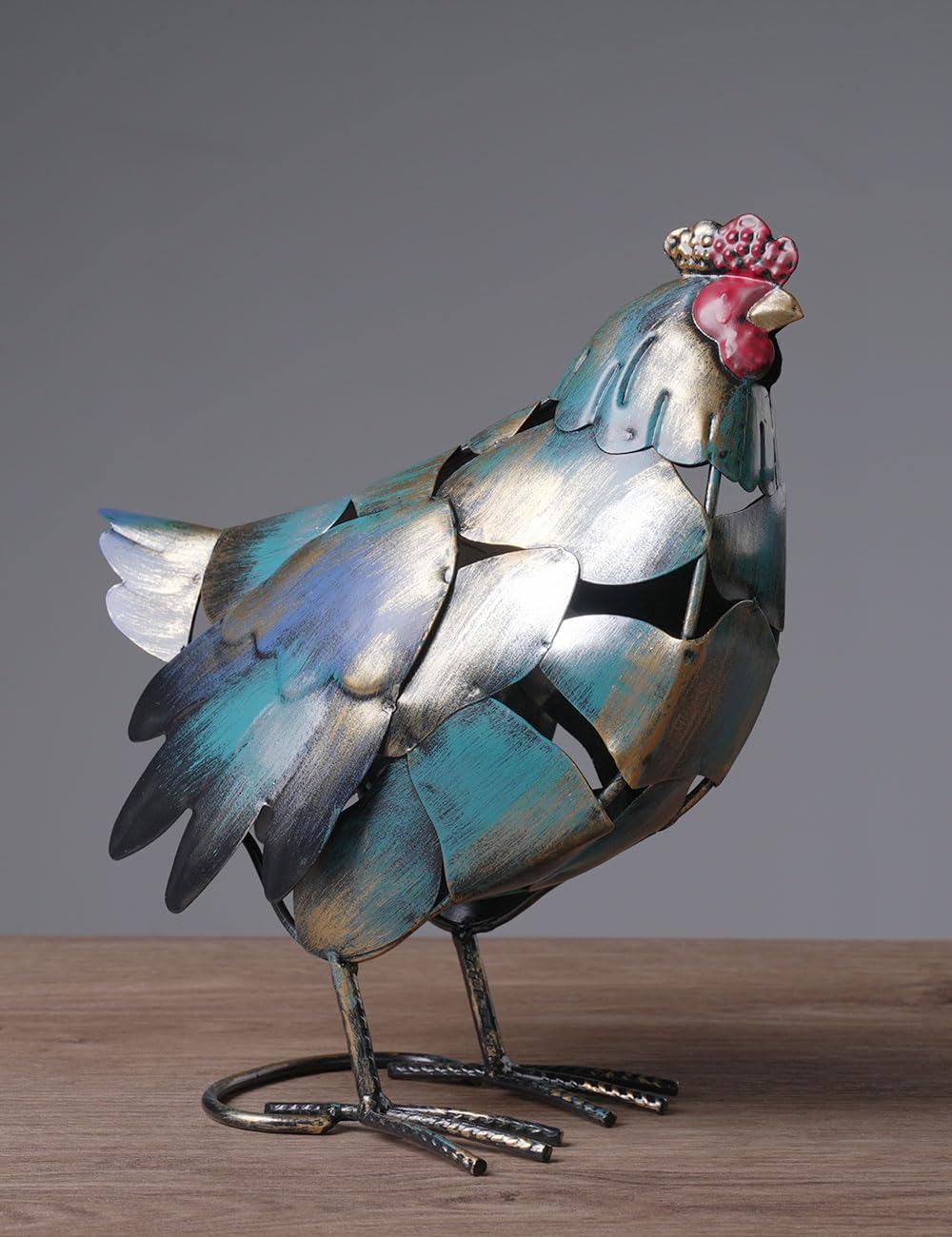 HAUCOZE Gallo Estatua Metálico Escultura Animal Figura Moderna Decoración Interior Adorno Arte Hogar Regalo para Salón Oficinas Comedor 27cm