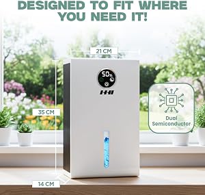 HHI Déshumidificateur pour Maison, Capacité 65 Oz, Zone de Couverture 350 pi², Fonction Arrêt Automatique, Déshumidificateur Ultra Silencieux pour Salle de Bain, Placard et Petite Chambre, 7 Lumières LED Colorées, 2L (Blanc)