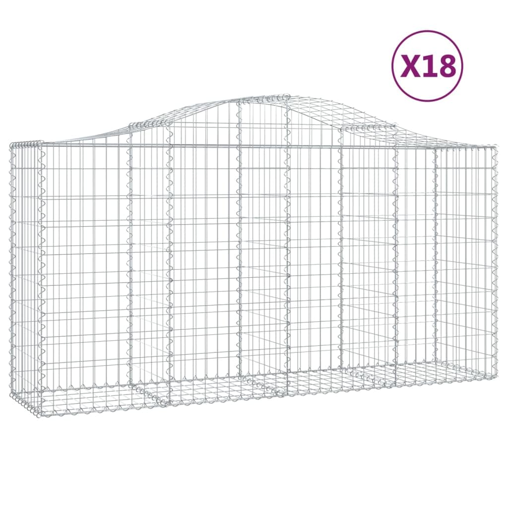vidaXL Gabione mit Hochbogen 18 STK., Steinkorb Drahtkorb Dekorativ, Gabionenkörbe Verstärkte Gabionenhaken, Gabionenwand Gabionen Zaun Garten, Verzinktes Eisen