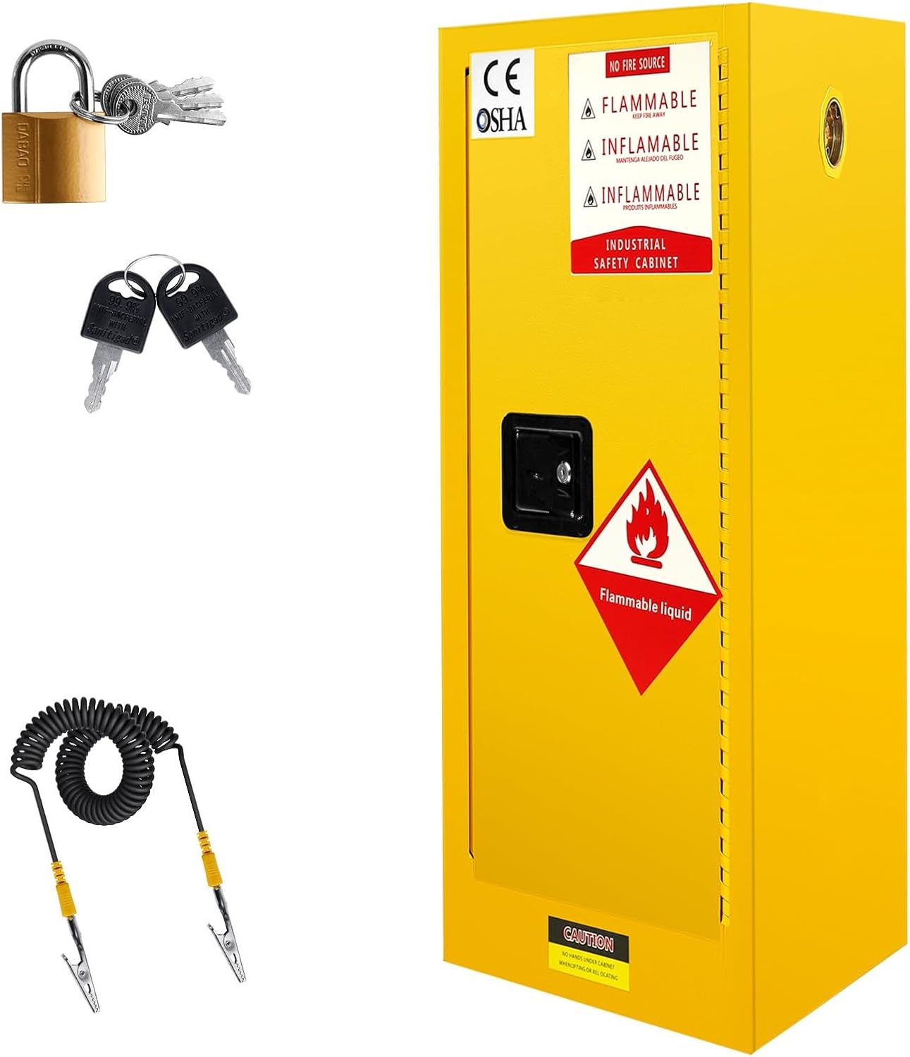 16 Gal Flammable Storage Cabinet（35"X18.11"X18.11"）, Heavy-Duty Galvanized Steel Flammable Safety Locker with Adjustable Shelf, for Home/Industrial/Commercial (Yellow)