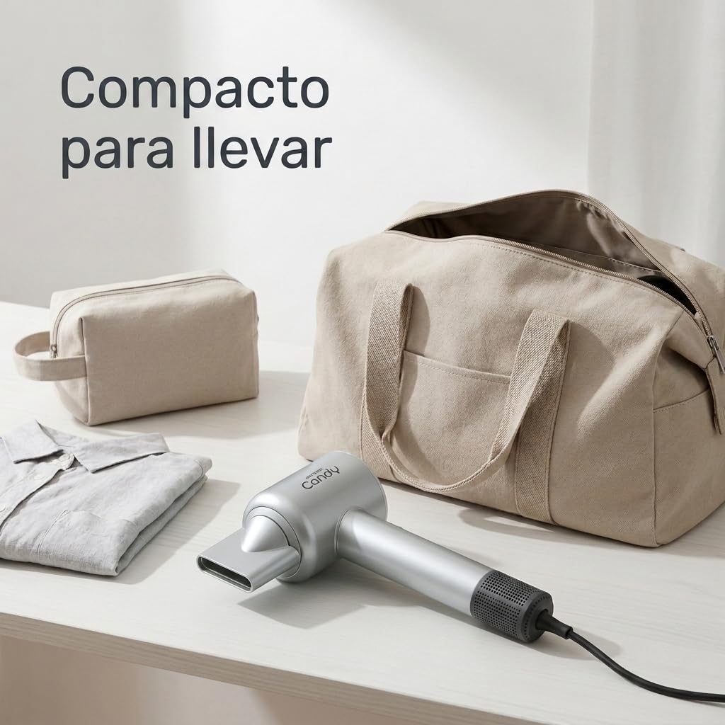 ARTERO Candy Secador Profesional para Peluquería y Barbería — Motor Brushless BLDC 1600W Silencioso, Ultraligero 380g, Compacto, Ergonómico, Boquilla Magnética (Gris)