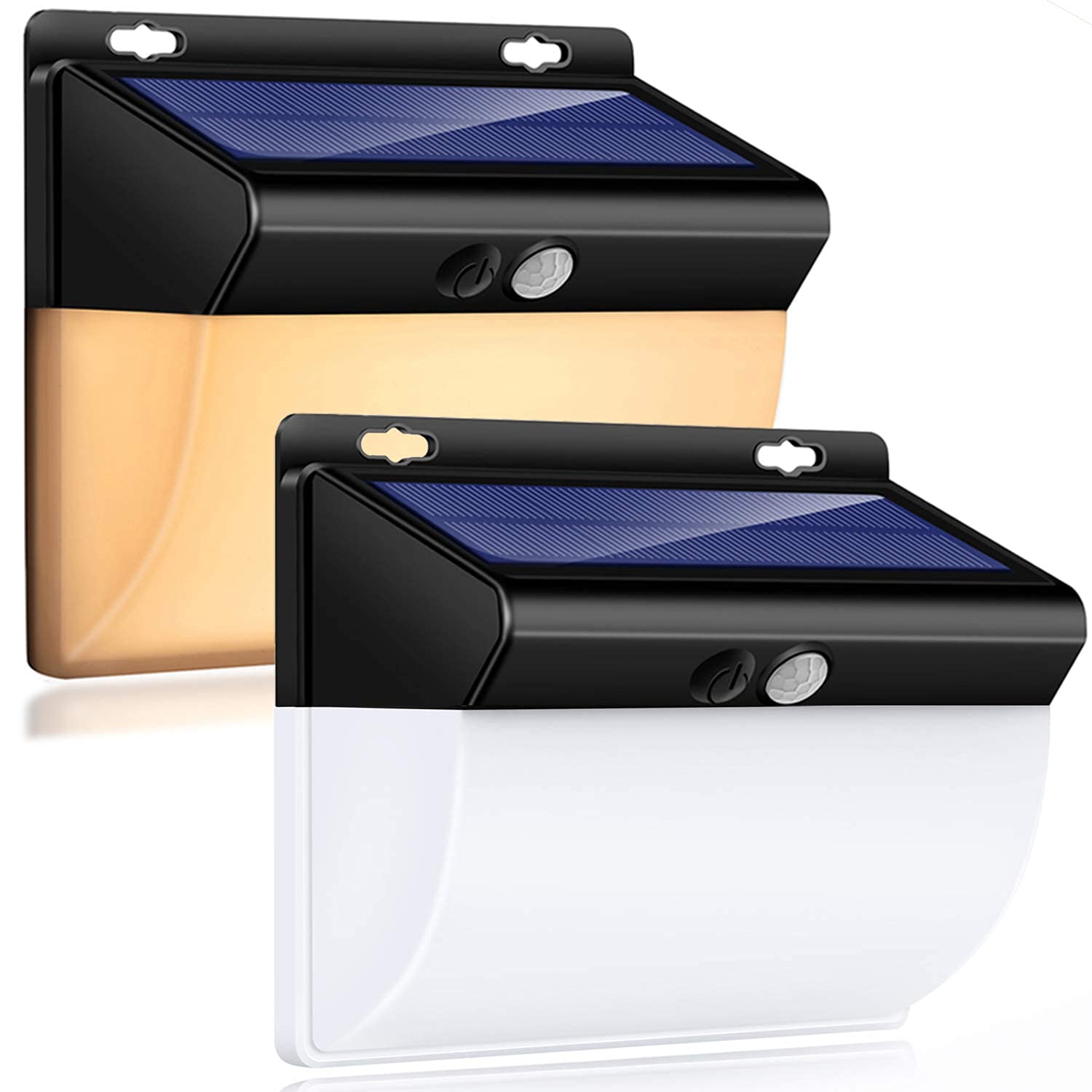 SLGOLSolar Motion Sensor Light Outdoor, White and Warm 2 Color, 6 Modes Solar Security Lights, IP65 Waterproof 270° Angle Solar Powered for Wall Outside Garden Fence Porch【2 Pack】