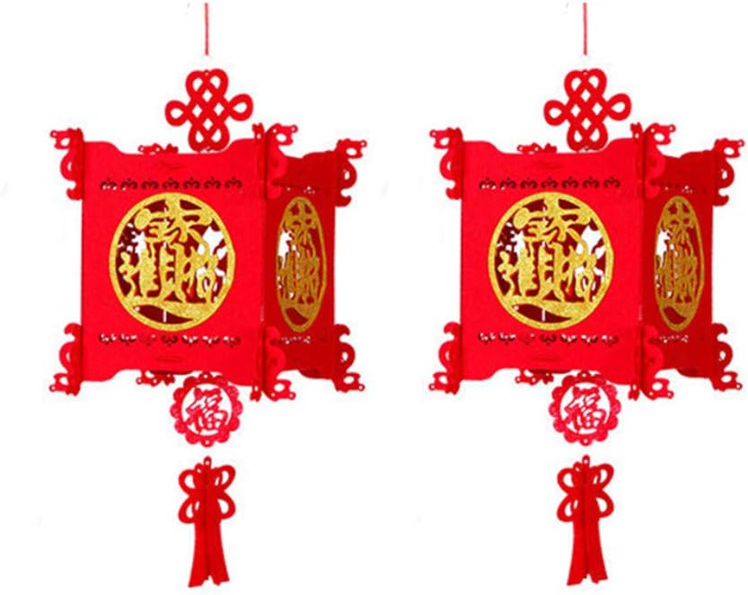2 Piece Red Chinese Lanterns, Non-Woven Lanterns Decorations for Mid-Autumn Festival, Lantern Festival Celebration, Chinese New Year, Chinese Spring Festival Décor