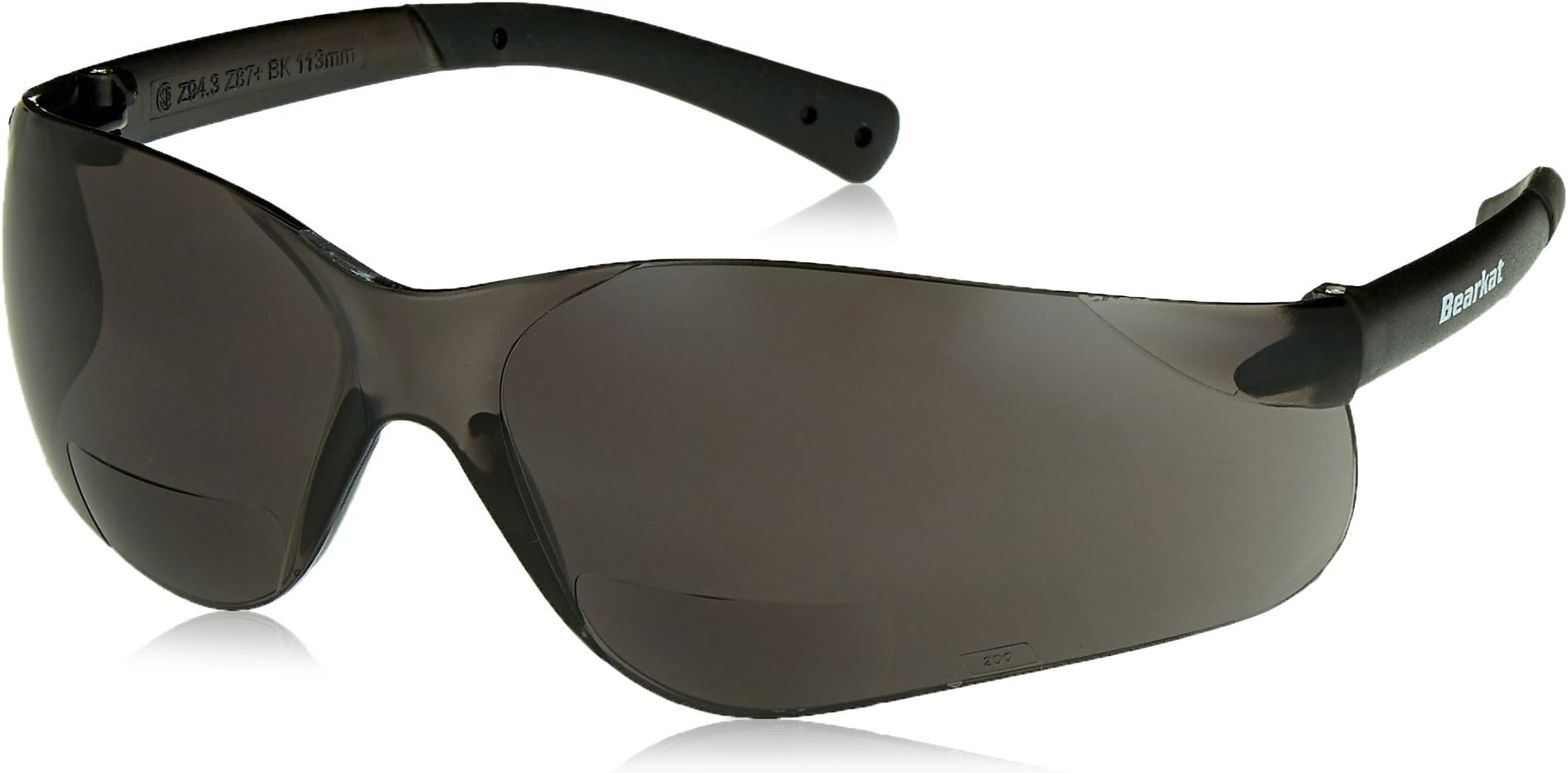 MCR Safety Crews BKH20G BearKat Magnifier Polycarbonate 2.0 Diopter Gray Lens Safety Glasses with Non-Slip Hybrid Black Temple Sleeve