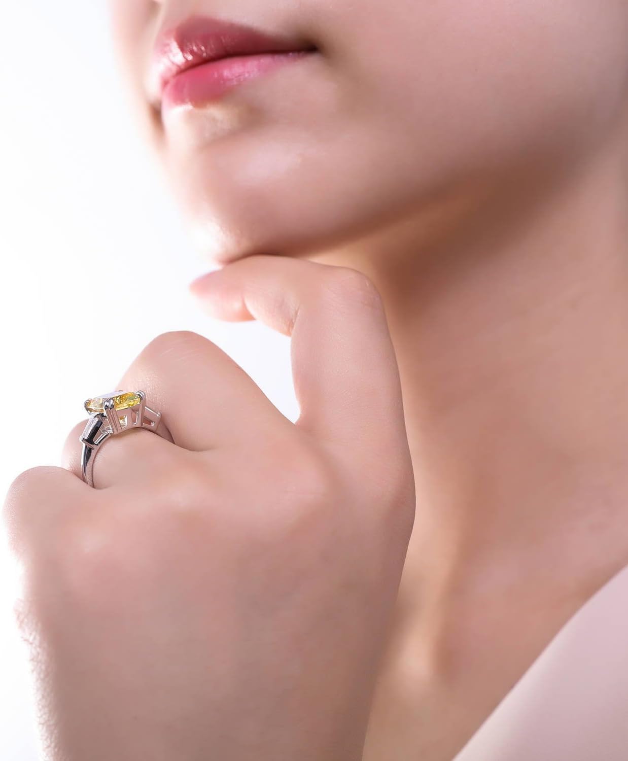 BERRICLE Sterling Silver CZ 3-Stone Solitaire Wedding Engagement Rings for Women, Cubic Zirconia Ring - Asscher, Cushion, Emerald, Pear, Round Cut - Canary Yellow, Green, Amethyst Purple Colors - Image 6