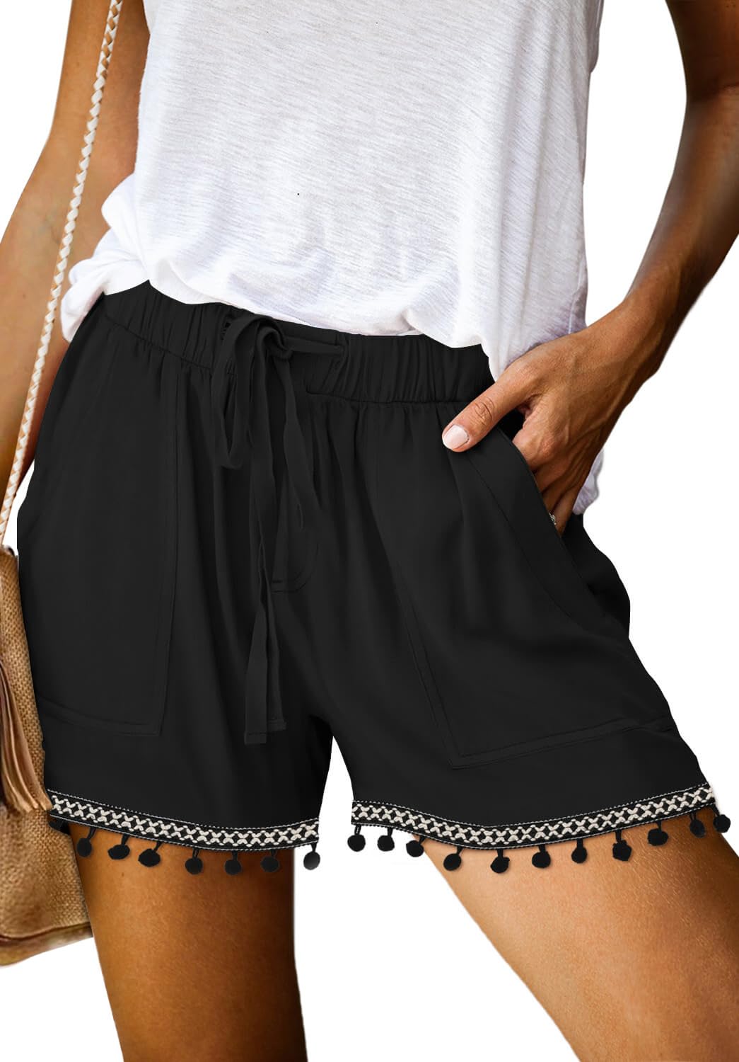ONLYSHE Womens Casual Drawstring Shorts Summer Elastic Waist Shorts Pocketed Pants