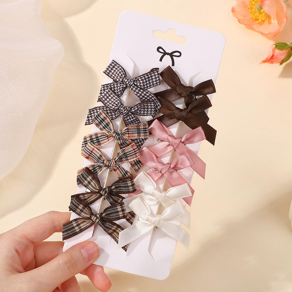 12Pcs 3.2" Mini Bowknot Hairclips Lace Side Ribbon Hairgripes Partry Dress Up for Head