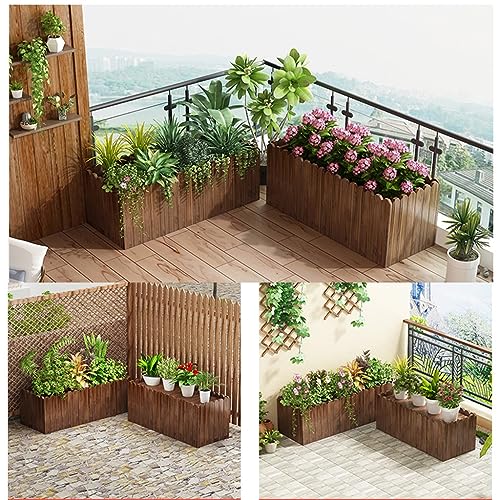 Macetero de madera robusto jardinera grande con forro textil de alta durabilidad para exterior 7