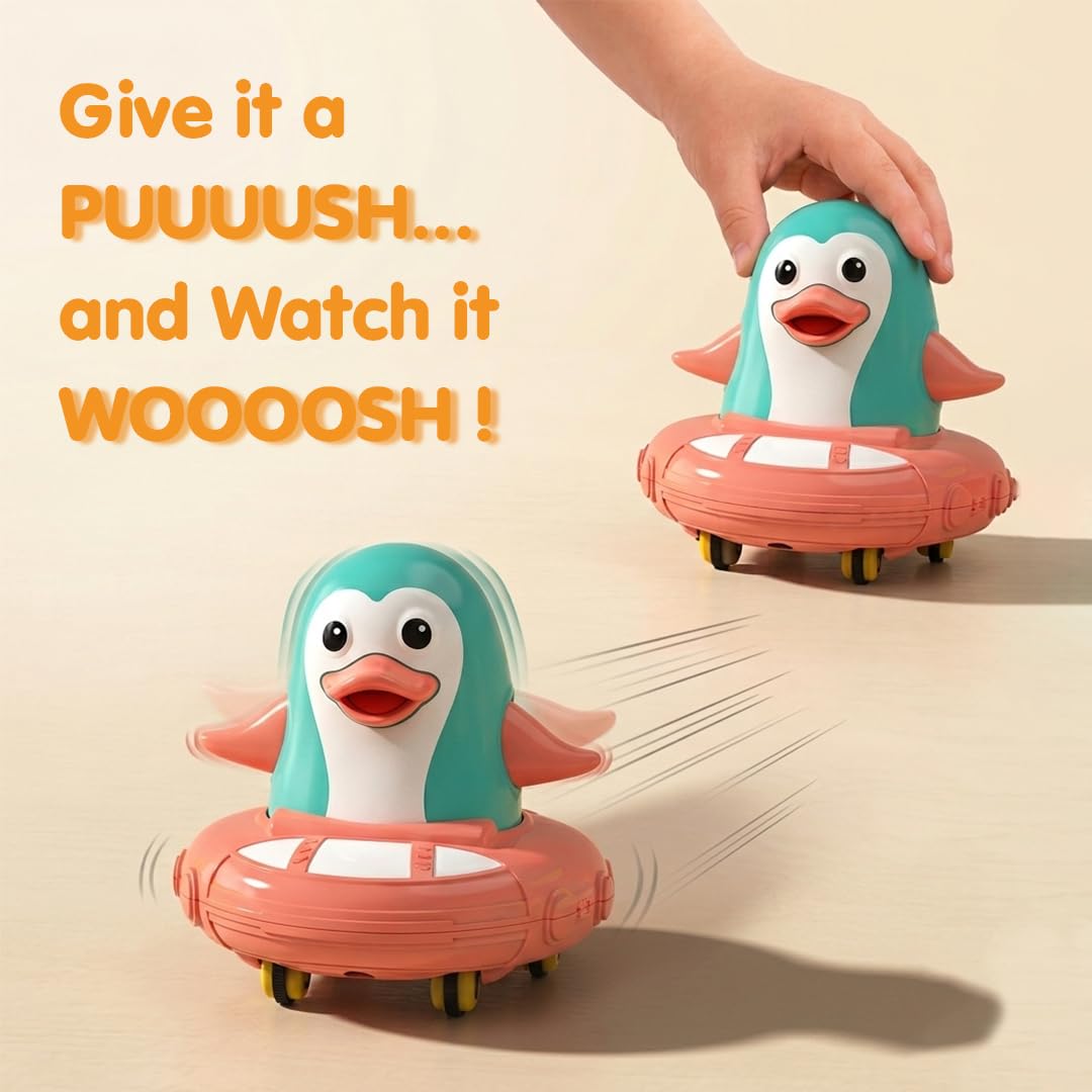 innovitoy Friction Powered Toy Pack of 3 for Kids with Topsy Turtle, Penguin & Carnival Car Characters with Whistle,Best Gift for Kids, 3+ Years 1