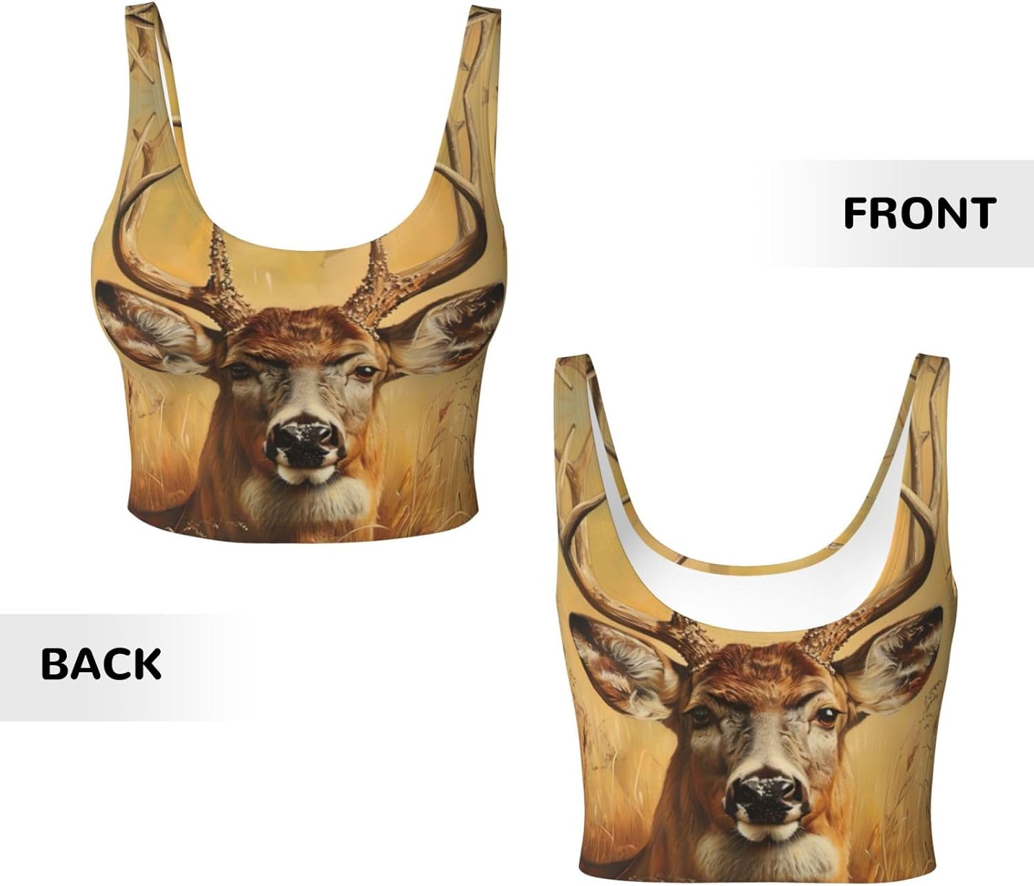 Wild Deer Print High Impact Sports Bras,Longline Sports Bra,Perfect for Yoga,Running and Gym Workouts