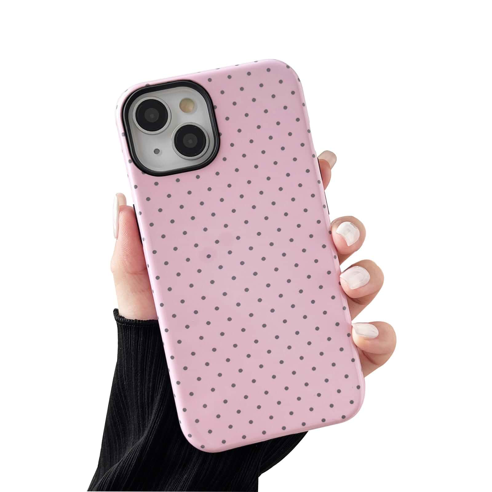 Compatible with iPhone 13/14 Case, Fashion Cute Polka Dot Pattern Aesthetic Design for Women, Soft TPU and Hard Back Shockproof Phone Case for iPhone 13/14 6.1 inch, Pink