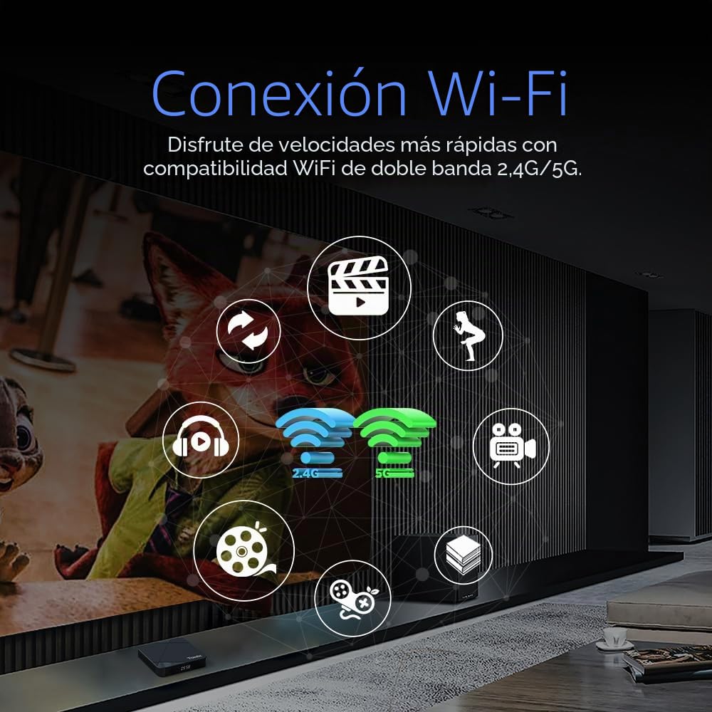 Tanix TX5 Android 14.0 TV Box Quad-Core RAM 2GB ROM 16GB Dual Band WiFi6 BT5.0 4K 6k AV1 Ultra HD Control de voz Dual Launchers Player