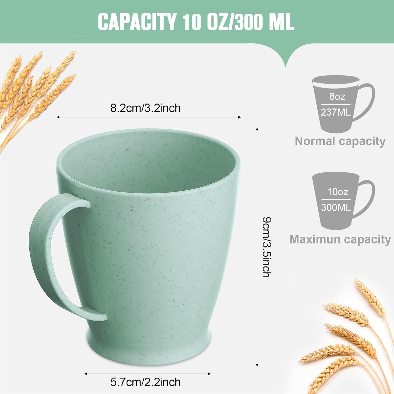 Zopeal 32 Pack Wheat Straw Plastic Coffee Cups Mugs 10 Oz Reusable Plastic Cup Mug with Handle Lightweight Microwavable Dishwasher Safe Unbreakable for Tea Milk Water Juice Coffee (Multicolor)