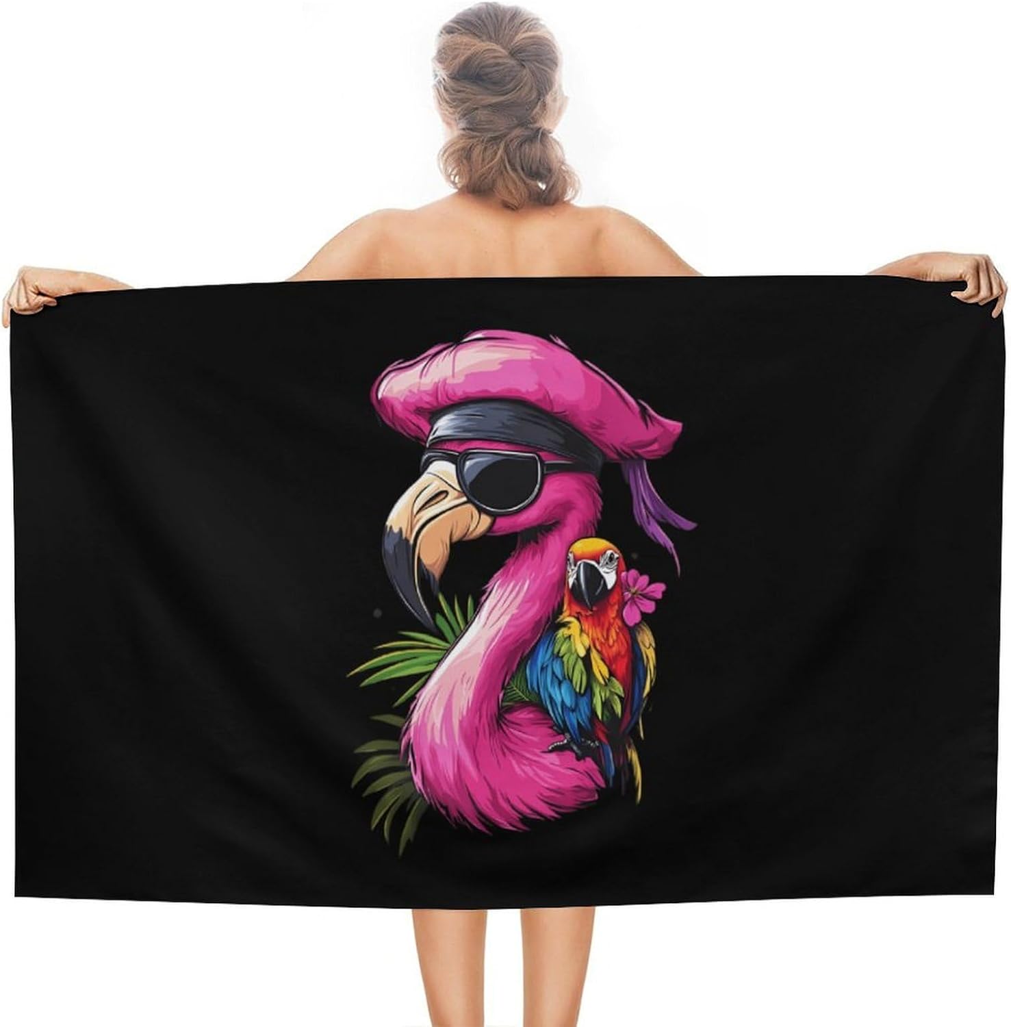 Cute Flamingo Parrot Bird Oversized Beach Towel Soft Absorbent Pool Bath Swim Towels for Adults Travel Vacation Gifts 130x80cm