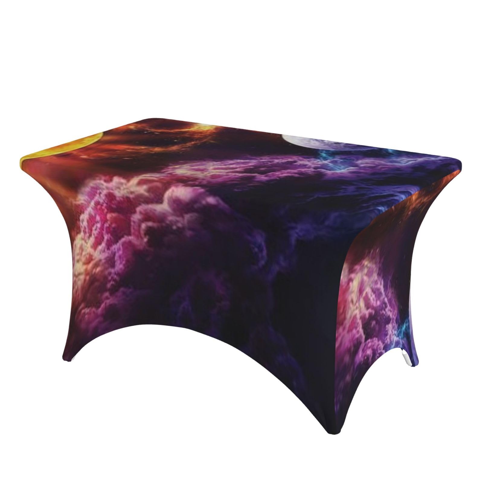 Dcehgew Planet Pattern 4Ft Spandex Rectangular Table Cloth, Printed Fitted Elastic Tablecloths Washable Table Cover For Event, Wedding, Banquet & Party