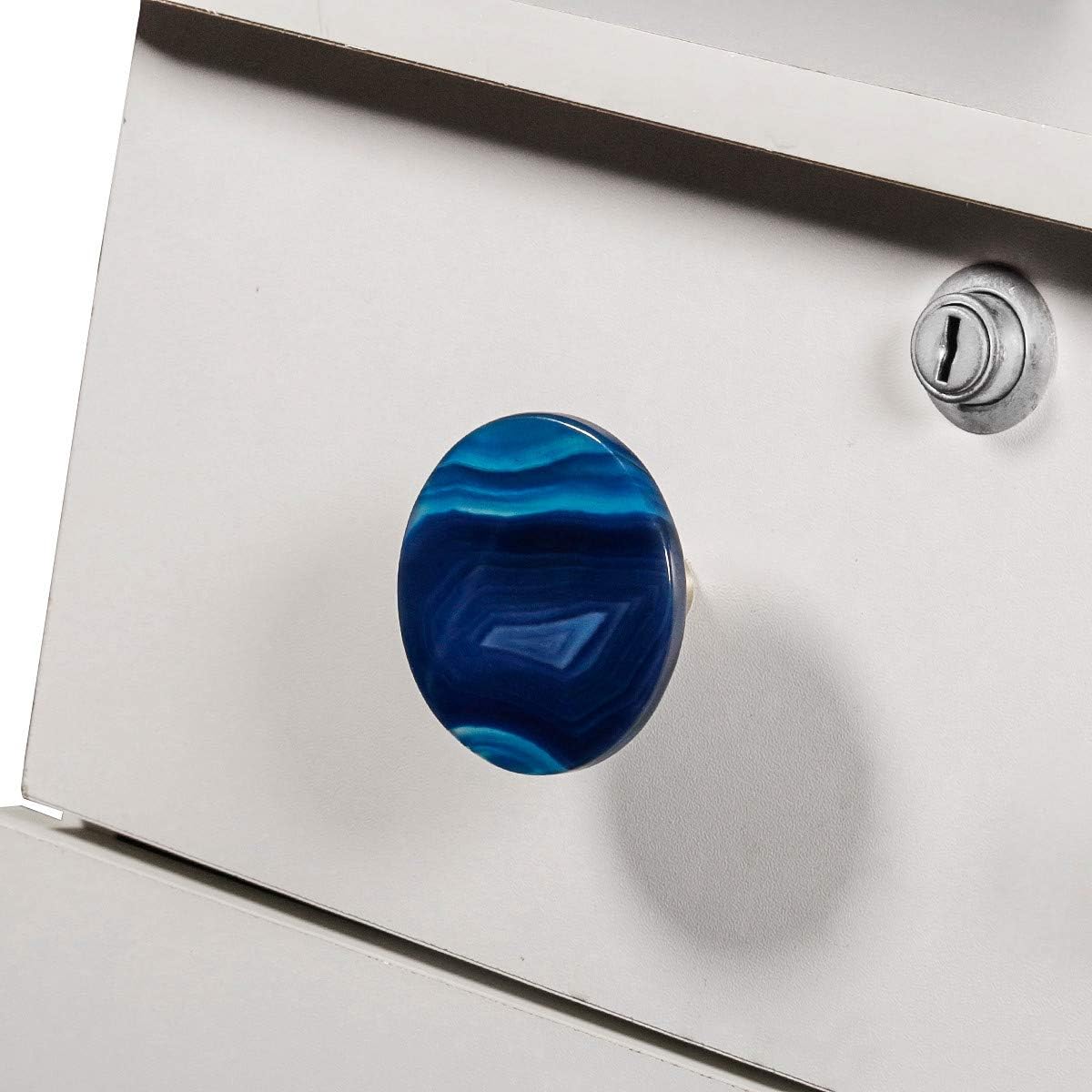 mookaitedecor 4 PCS Agate Slice Cabinet Knobs with Screws, Round Kitchen Drawer Pulls Handles Crystal-Knobs for Dresser Bathroom Cupboard Decorative, Blue