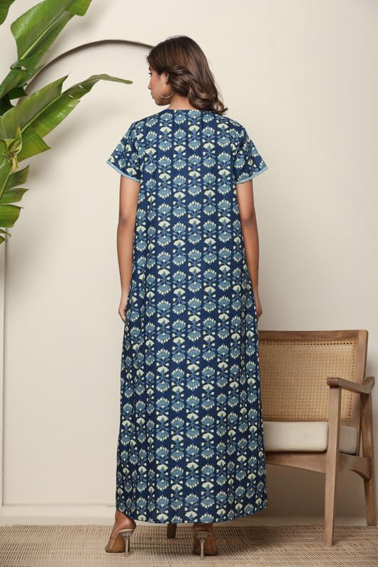 Image of NIHSAMAH Cotton Night Gown for Women - Angrakha Style Nighty, Comfortable Sleepwear /Nightwear /Maxi